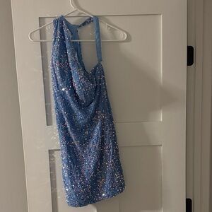 Amazon Blue One Shoulder Dress with Sequin Details